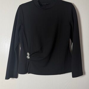 Ann Taylor Black Long Sleeve Top with Jewel Accent